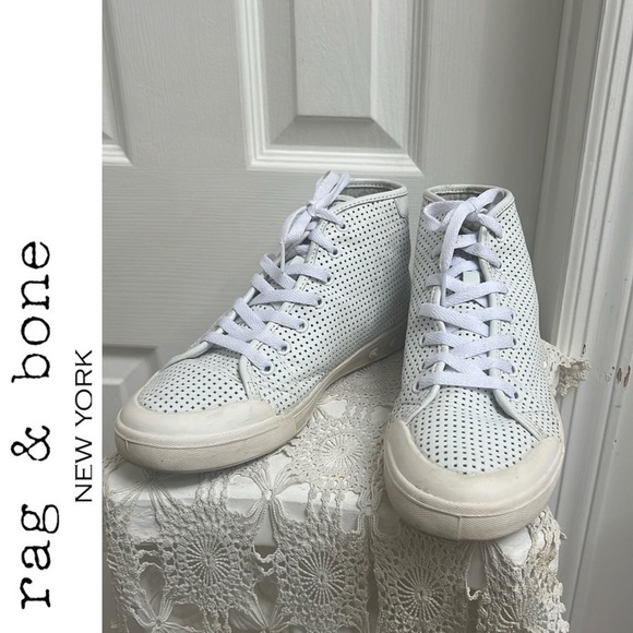 Rag & Bone Standard Issue Laser Cut Perforated High Top Leather Sneakers - Picture 1 of 10